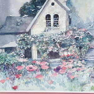 VGUC Artist Dawna Burton Framed Print, Countryside Villa & Flowers, 10" x 12"